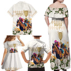 Australia Cup Caulfield Horse Racing Family Matching Off Shoulder Maxi Dress and Hawaiian Shirt Champion Trophy Mix White Roses - Aussie Hoodie