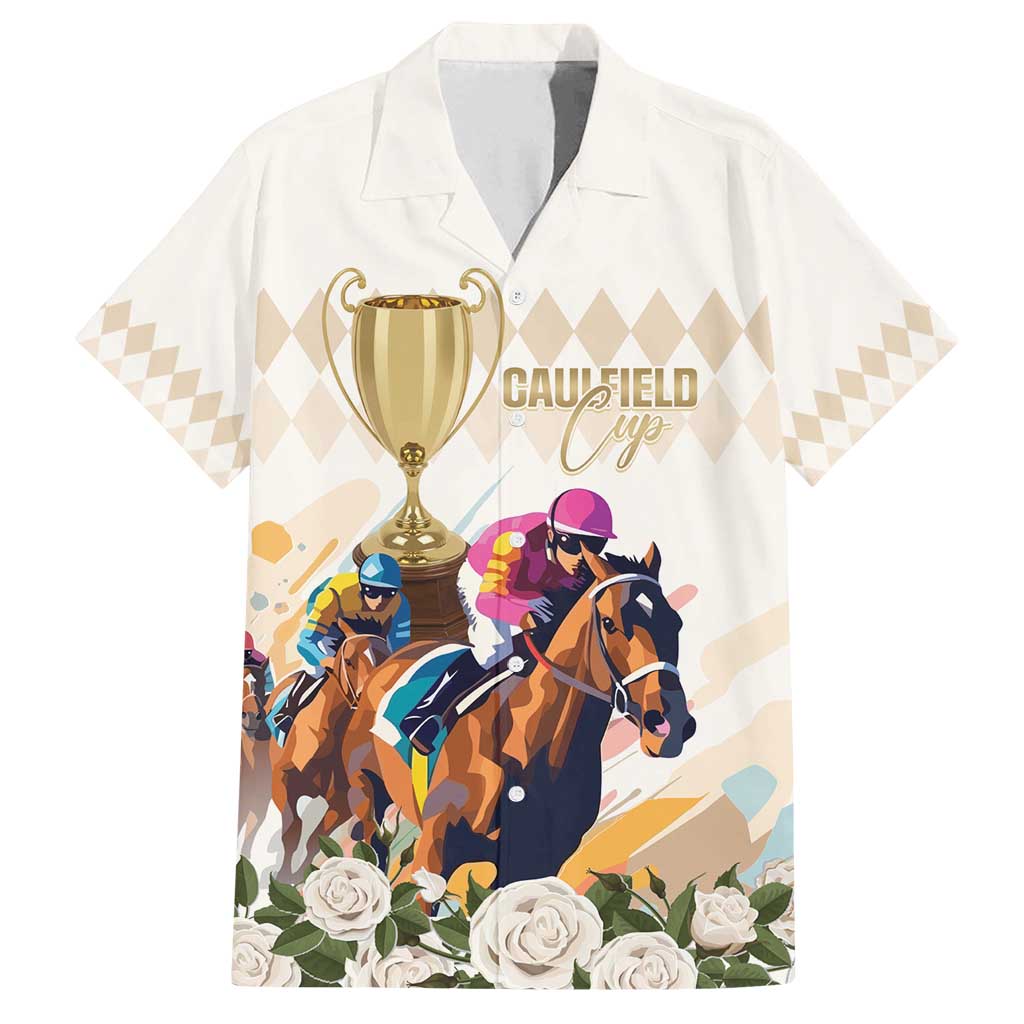 Australia Cup Caulfield Horse Racing Family Matching Off Shoulder Maxi Dress and Hawaiian Shirt Champion Trophy Mix White Roses - Aussie Hoodie