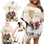 Australia Cup Caulfield Horse Racing Family Matching Off Shoulder Short Dress and Hawaiian Shirt Champion Trophy Mix White Roses - Aussie Hoodie