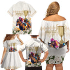 Australia Cup Caulfield Horse Racing Family Matching Off Shoulder Short Dress and Hawaiian Shirt Champion Trophy Mix White Roses - Aussie Hoodie