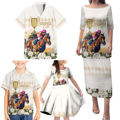 Australia Cup Caulfield Horse Racing Family Matching Puletasi and Hawaiian Shirt Champion Trophy Mix White Roses - Aussie Hoodie