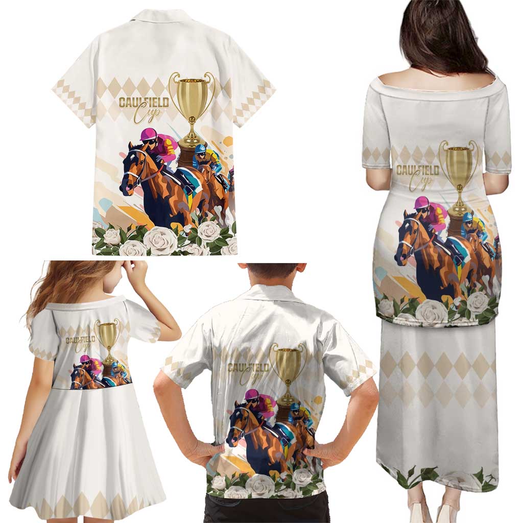 Australia Cup Caulfield Horse Racing Family Matching Puletasi and Hawaiian Shirt Champion Trophy Mix White Roses - Aussie Hoodie
