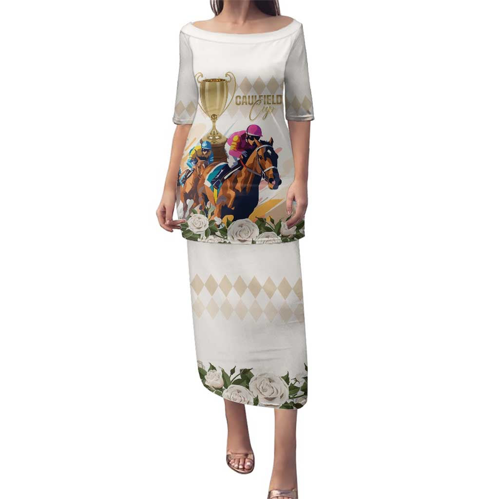 Australia Cup Caulfield Horse Racing Family Matching Puletasi and Hawaiian Shirt Champion Trophy Mix White Roses - Aussie Hoodie