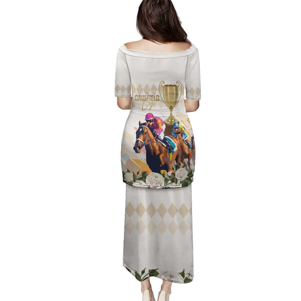 Australia Cup Caulfield Horse Racing Family Matching Puletasi and Hawaiian Shirt Champion Trophy Mix White Roses - Aussie Hoodie