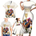 Australia Cup Caulfield Horse Racing Family Matching Short Sleeve Bodycon Dress and Hawaiian Shirt Champion Trophy Mix White Roses - Aussie Hoodie