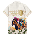 Australia Cup Caulfield Horse Racing Family Matching Short Sleeve Bodycon Dress and Hawaiian Shirt Champion Trophy Mix White Roses - Aussie Hoodie