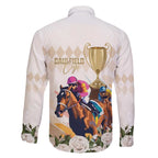 Australia Cup Caulfield Horse Racing Family Matching Short Sleeve Bodycon Dress and Hawaiian Shirt Champion Trophy Mix White Roses - Aussie Hoodie