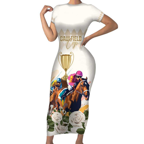 Australia Cup Caulfield Horse Racing Family Matching Short Sleeve Bodycon Dress and Hawaiian Shirt Champion Trophy Mix White Roses - Aussie Hoodie