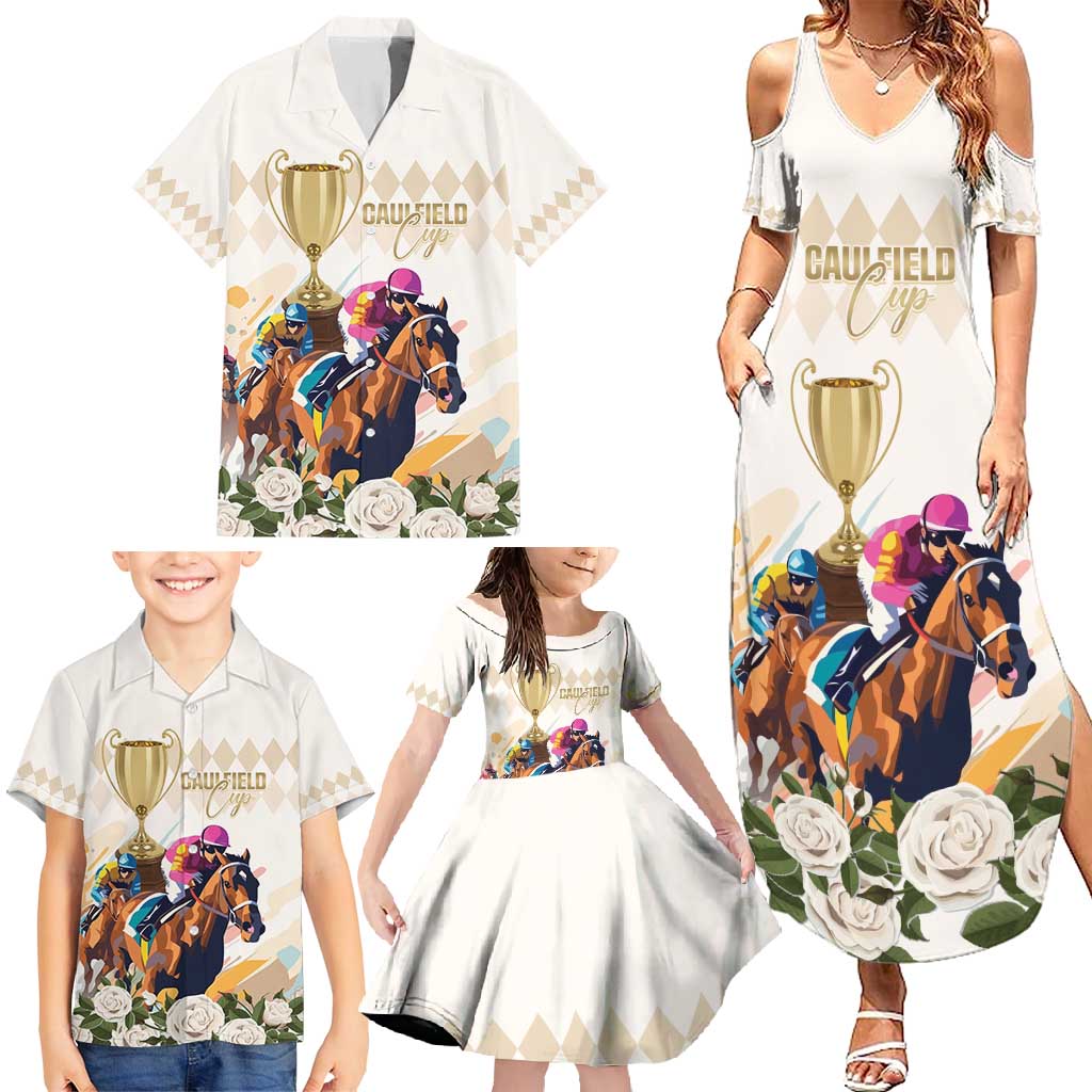 Australia Cup Caulfield Horse Racing Family Matching Summer Maxi Dress and Hawaiian Shirt Champion Trophy Mix White Roses - Aussie Hoodie