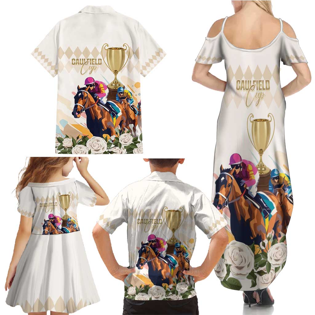 Australia Cup Caulfield Horse Racing Family Matching Summer Maxi Dress and Hawaiian Shirt Champion Trophy Mix White Roses - Aussie Hoodie