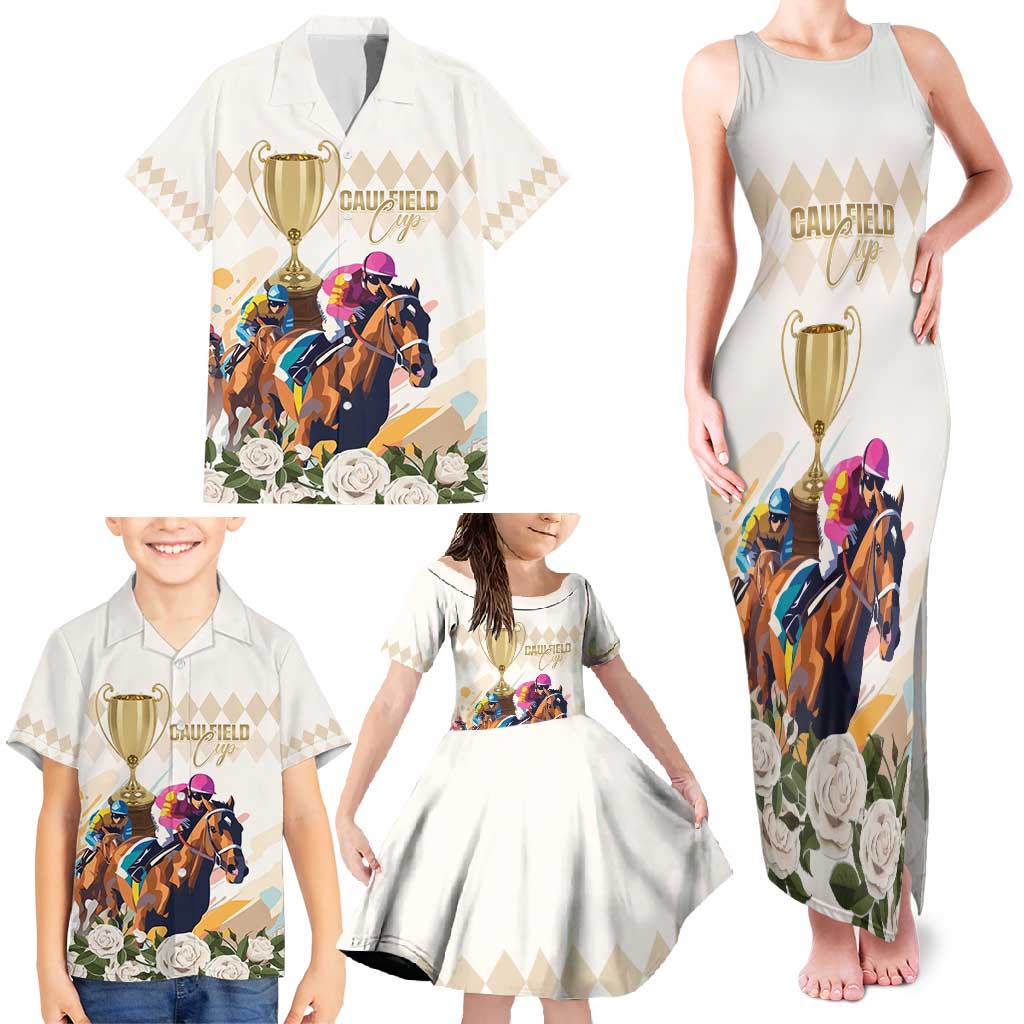 Australia Cup Caulfield Horse Racing Family Matching Tank Maxi Dress and Hawaiian Shirt Champion Trophy Mix White Roses - Aussie Hoodie