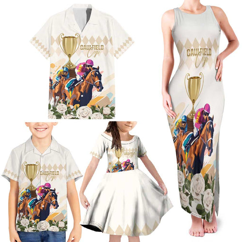 Australia Cup Caulfield Horse Racing Family Matching Tank Maxi Dress and Hawaiian Shirt Champion Trophy Mix White Roses - Aussie Hoodie