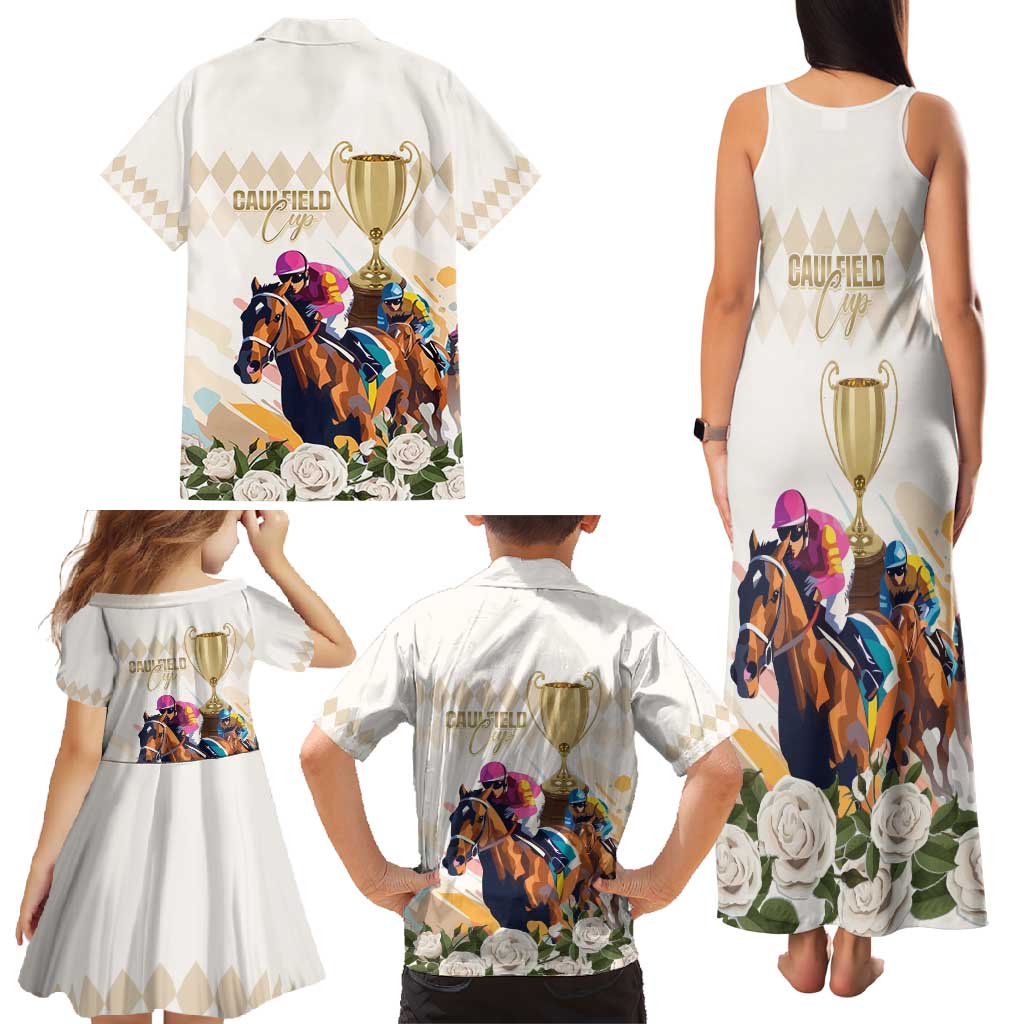 Australia Cup Caulfield Horse Racing Family Matching Tank Maxi Dress and Hawaiian Shirt Champion Trophy Mix White Roses - Aussie Hoodie