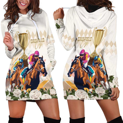 Australia Cup Caulfield Horse Racing Hoodie Dress Champion Trophy Mix White Roses - Aussie Hoodie