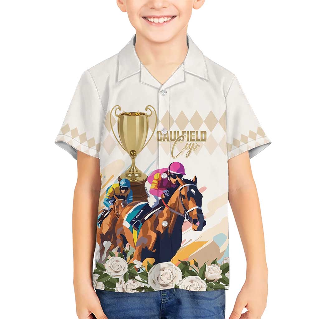 Australia Cup Caulfield Horse Racing Kid Hawaiian Shirt Champion Trophy Mix White Roses - Aussie Hoodie