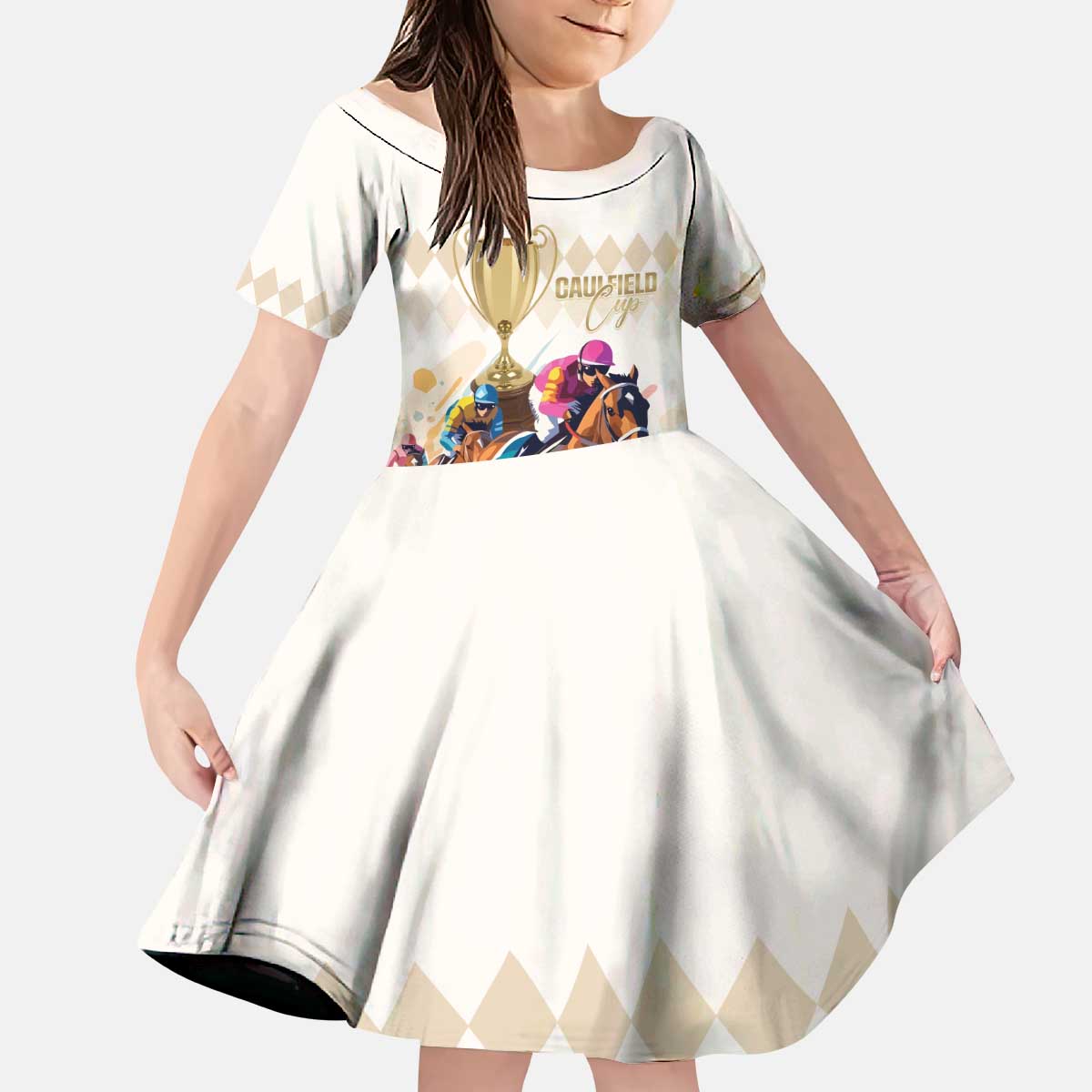 Australia Cup Caulfield Horse Racing Kid Short Sleeve Dress Champion Trophy Mix White Roses - Aussie Hoodie