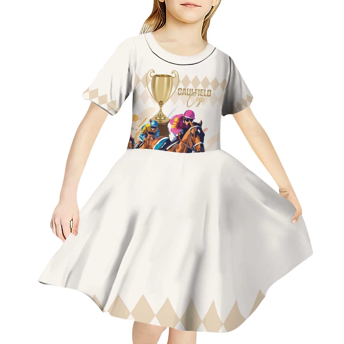 Australia Cup Caulfield Horse Racing Kid Short Sleeve Dress Champion Trophy Mix White Roses - Aussie Hoodie