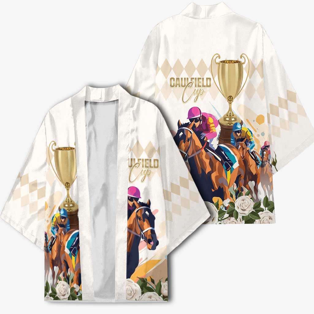 Australia Cup Caulfield Horse Racing Kimono Champion Trophy Mix White Roses - Aussie Hoodie