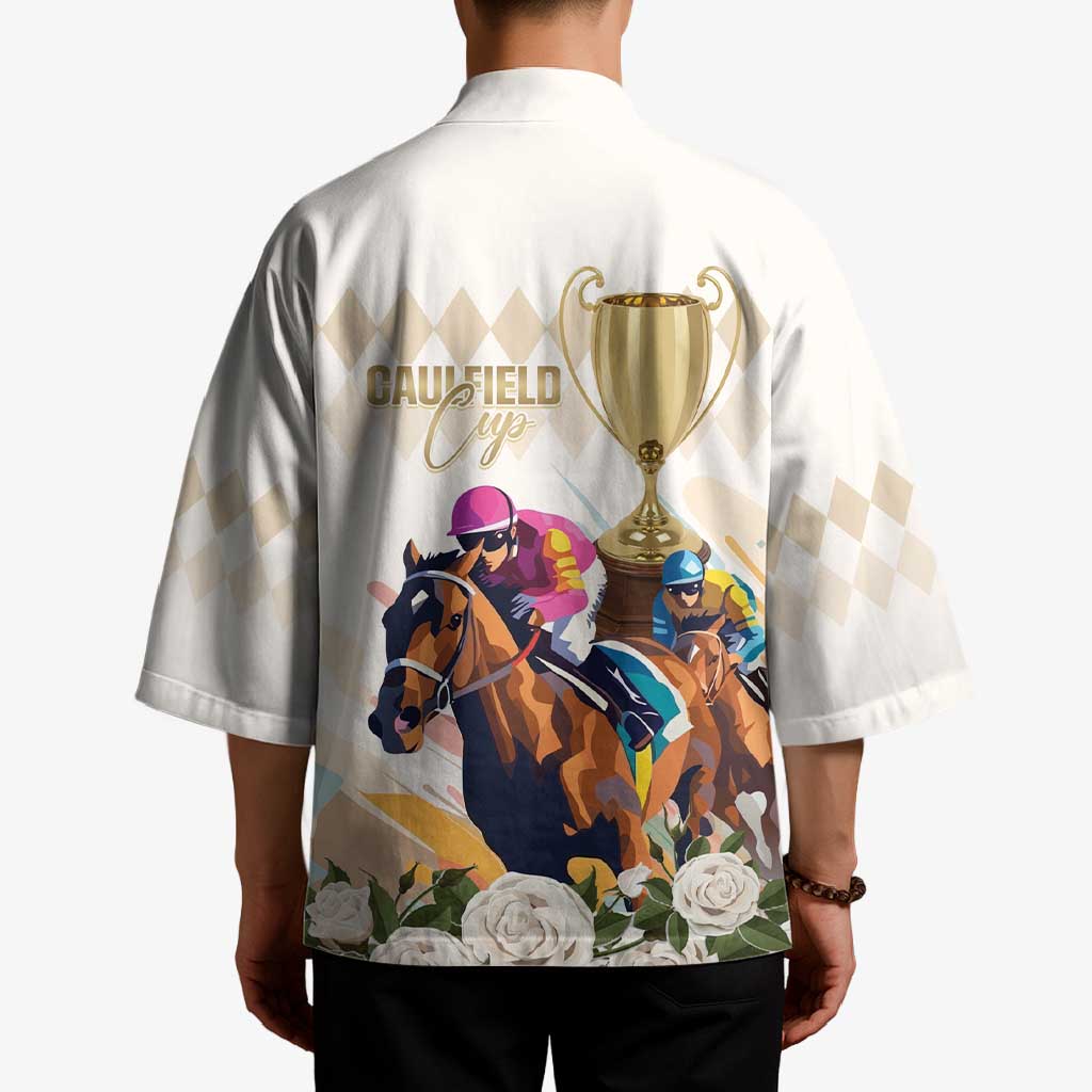 Australia Cup Caulfield Horse Racing Kimono Champion Trophy Mix White Roses - Aussie Hoodie