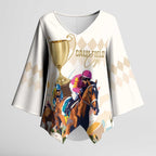 Australia Cup Caulfield Horse Racing Kimono Sleeve Blouse Champion Trophy Mix White Roses - Aussie Hoodie