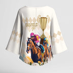 Australia Cup Caulfield Horse Racing Kimono Sleeve Blouse Champion Trophy Mix White Roses - Aussie Hoodie