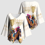 Australia Cup Caulfield Horse Racing Kimono Sleeve Blouse Champion Trophy Mix White Roses - Aussie Hoodie