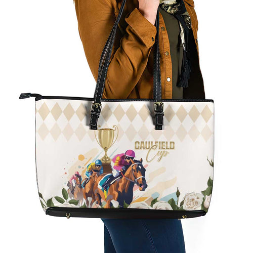 Australia Cup Caulfield Horse Racing Leather Tote Bag Champion Trophy Mix White Roses - Aussie Hoodie