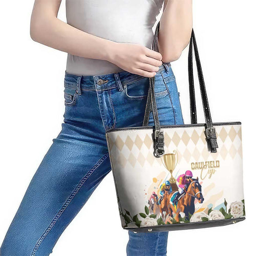 Australia Cup Caulfield Horse Racing Leather Tote Bag Champion Trophy Mix White Roses - Aussie Hoodie