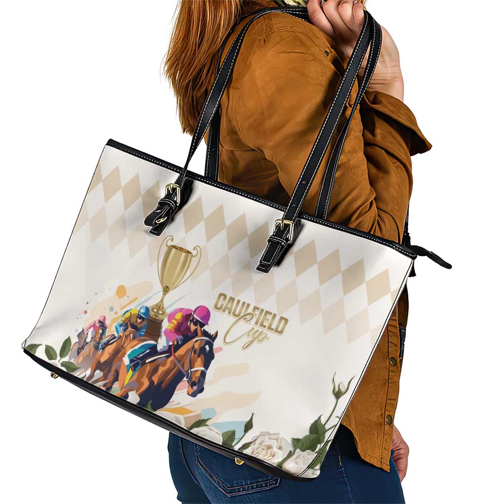 Australia Cup Caulfield Horse Racing Leather Tote Bag Champion Trophy Mix White Roses - Aussie Hoodie
