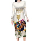 Australia Cup Caulfield Horse Racing Long Sleeve Bodycon Dress Champion Trophy Mix White Roses - Aussie Hoodie