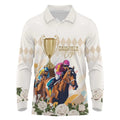 Australia Cup Caulfield Horse Racing Long Sleeve Polo Shirt Champion Trophy Mix White Roses - Aussie Hoodie
