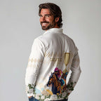 Australia Cup Caulfield Horse Racing Long Sleeve Polo Shirt Champion Trophy Mix White Roses - Aussie Hoodie