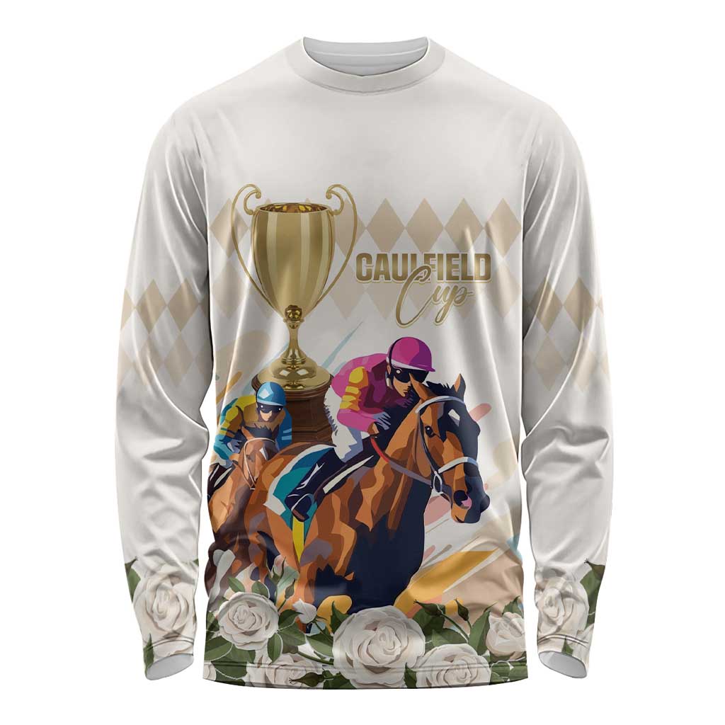 Australia Cup Caulfield Horse Racing Long Sleeve Shirt Champion Trophy Mix White Roses - Aussie Hoodie