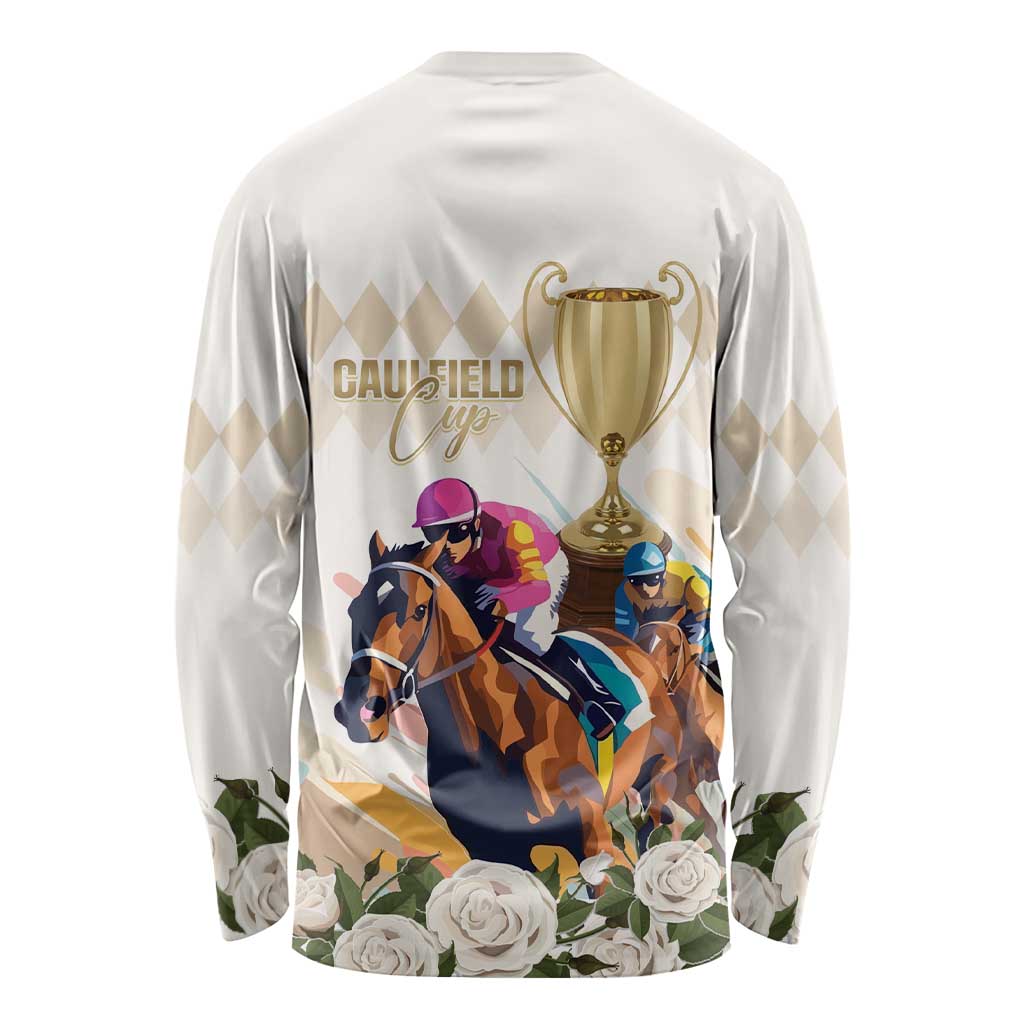 Australia Cup Caulfield Horse Racing Long Sleeve Shirt Champion Trophy Mix White Roses - Aussie Hoodie