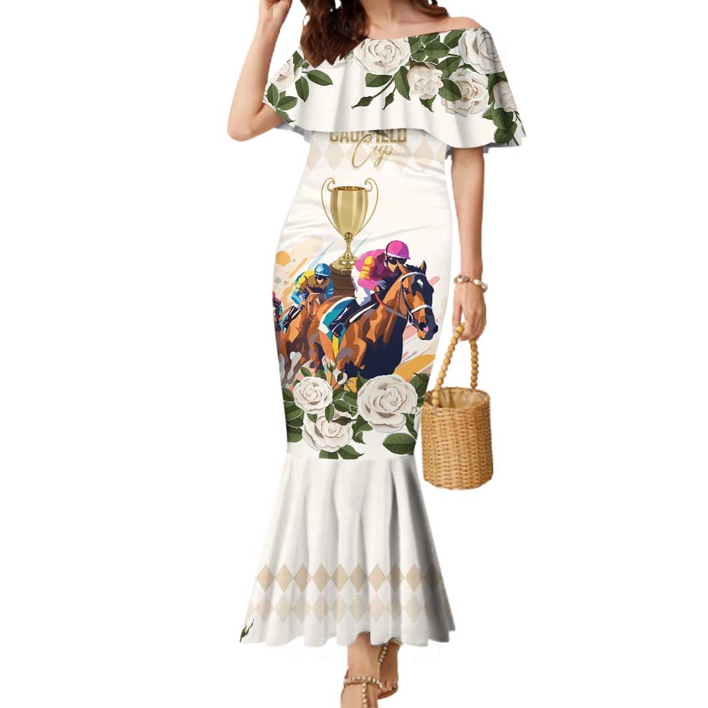 Australia Cup Caulfield Horse Racing Mermaid Dress Champion Trophy Mix White Roses - Aussie Hoodie