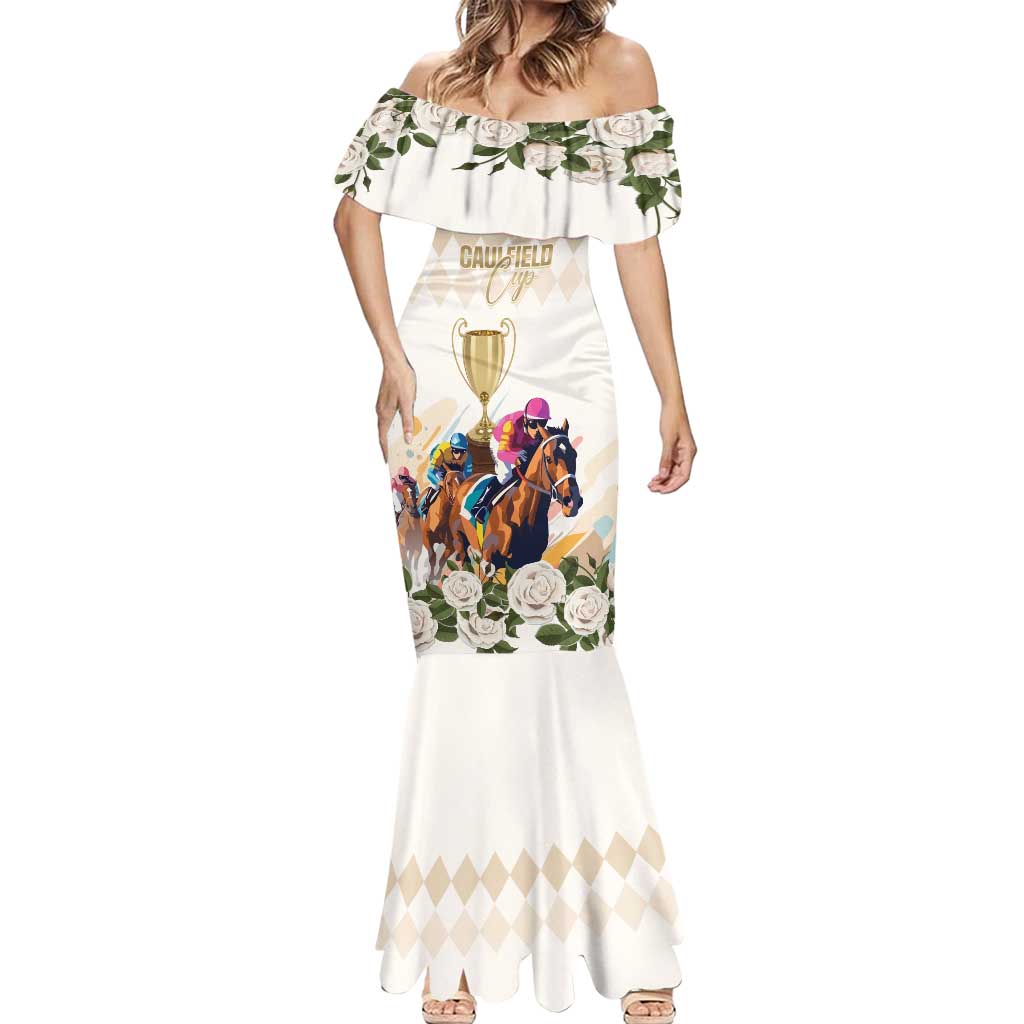 Australia Cup Caulfield Horse Racing Mermaid Dress Champion Trophy Mix White Roses - Aussie Hoodie