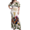 Australia Cup Caulfield Horse Racing Off Shoulder Maxi Dress Champion Trophy Mix White Roses - Aussie Hoodie