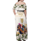 Australia Cup Caulfield Horse Racing Off Shoulder Maxi Dress Champion Trophy Mix White Roses - Aussie Hoodie