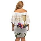 Australia Cup Caulfield Horse Racing Off Shoulder Short Dress Champion Trophy Mix White Roses - Aussie Hoodie