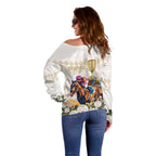 Australia Cup Caulfield Horse Racing Off Shoulder Sweater Champion Trophy Mix White Roses - Aussie Hoodie