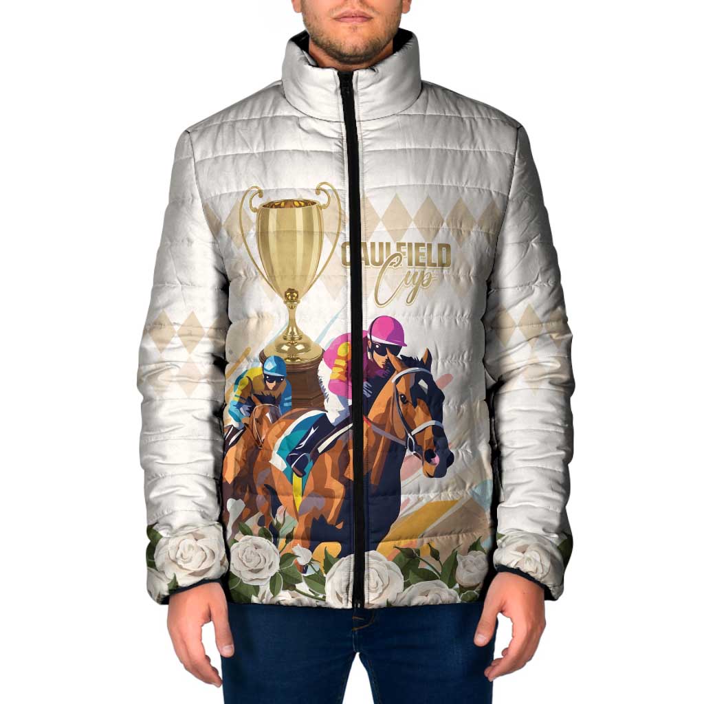 Australia Cup Caulfield Horse Racing Padded Jacket Champion Trophy Mix White Roses - Aussie Hoodie