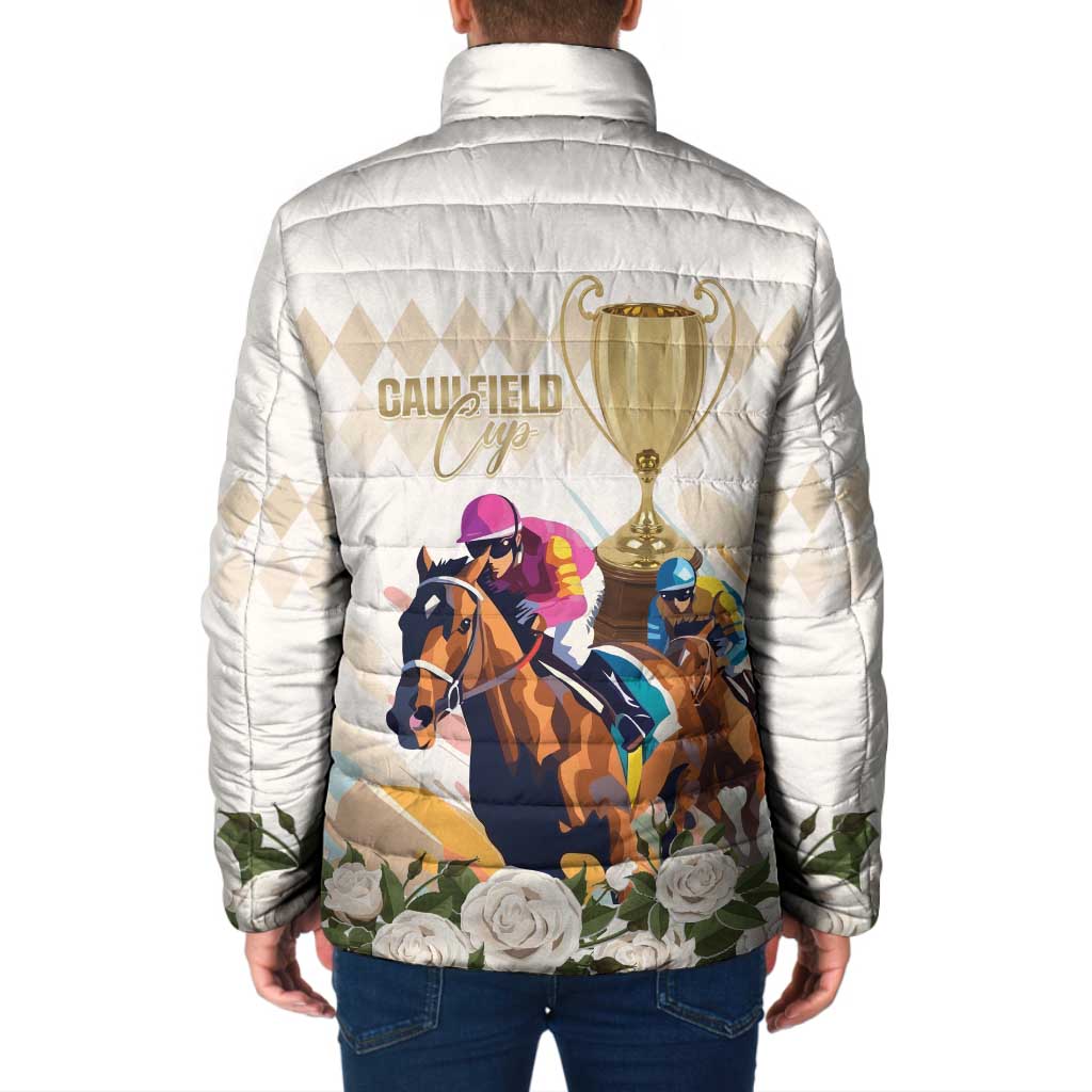 Australia Cup Caulfield Horse Racing Padded Jacket Champion Trophy Mix White Roses - Aussie Hoodie
