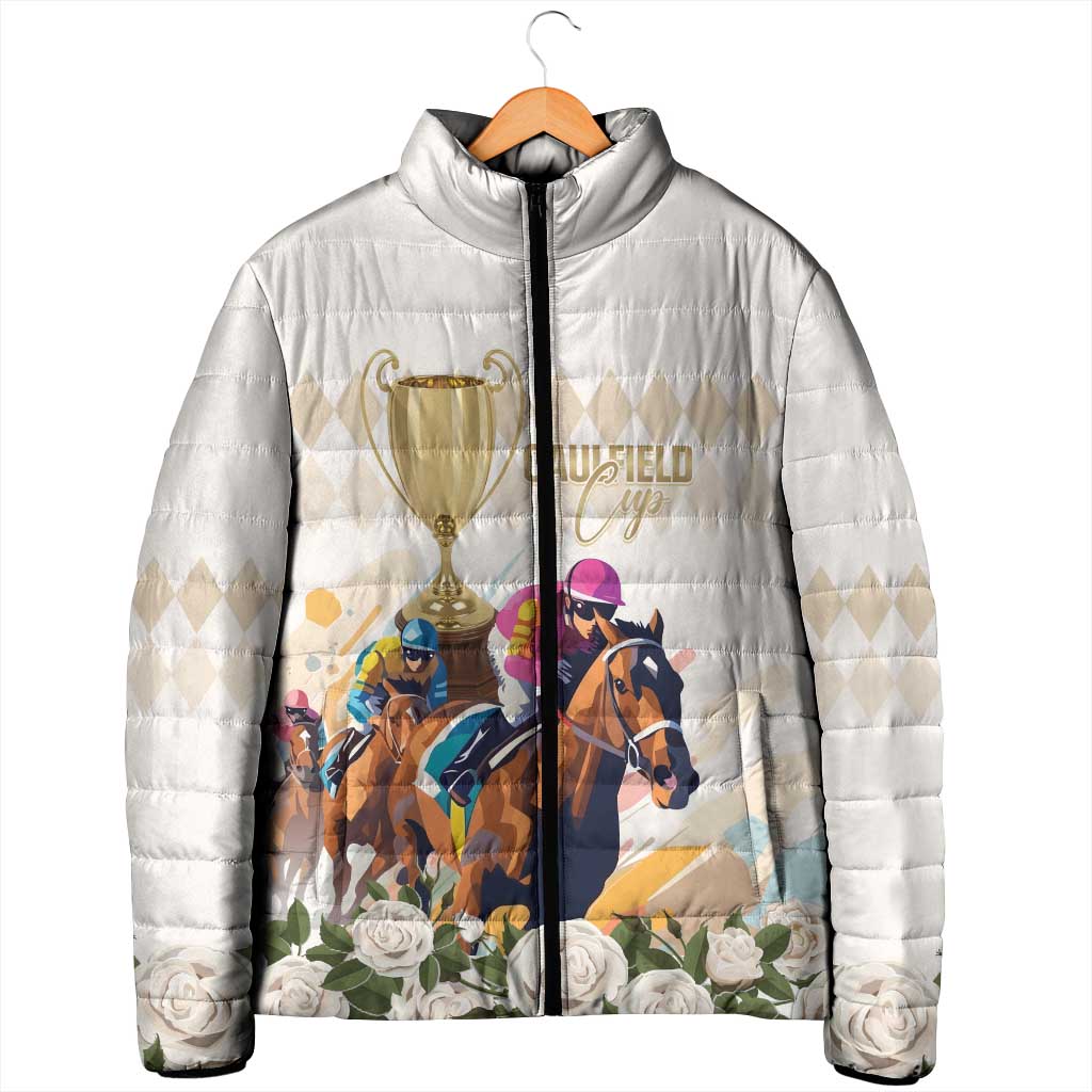 Australia Cup Caulfield Horse Racing Padded Jacket Champion Trophy Mix White Roses - Aussie Hoodie