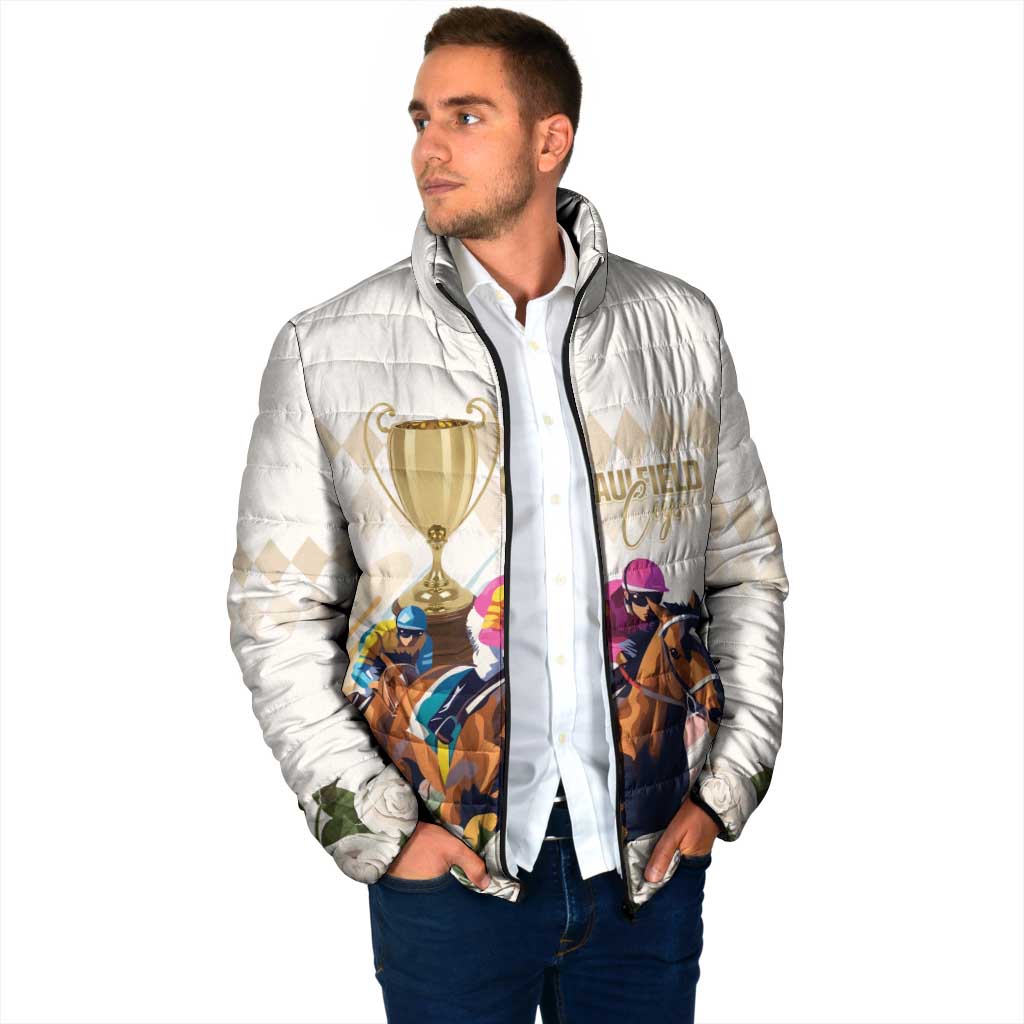 Australia Cup Caulfield Horse Racing Padded Jacket Champion Trophy Mix White Roses - Aussie Hoodie