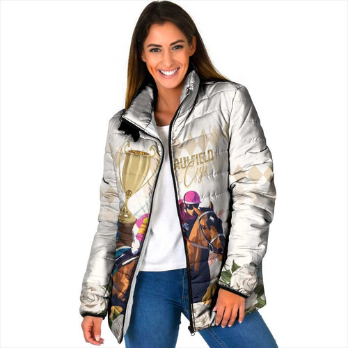 Australia Cup Caulfield Horse Racing Padded Jacket Champion Trophy Mix White Roses - Aussie Hoodie