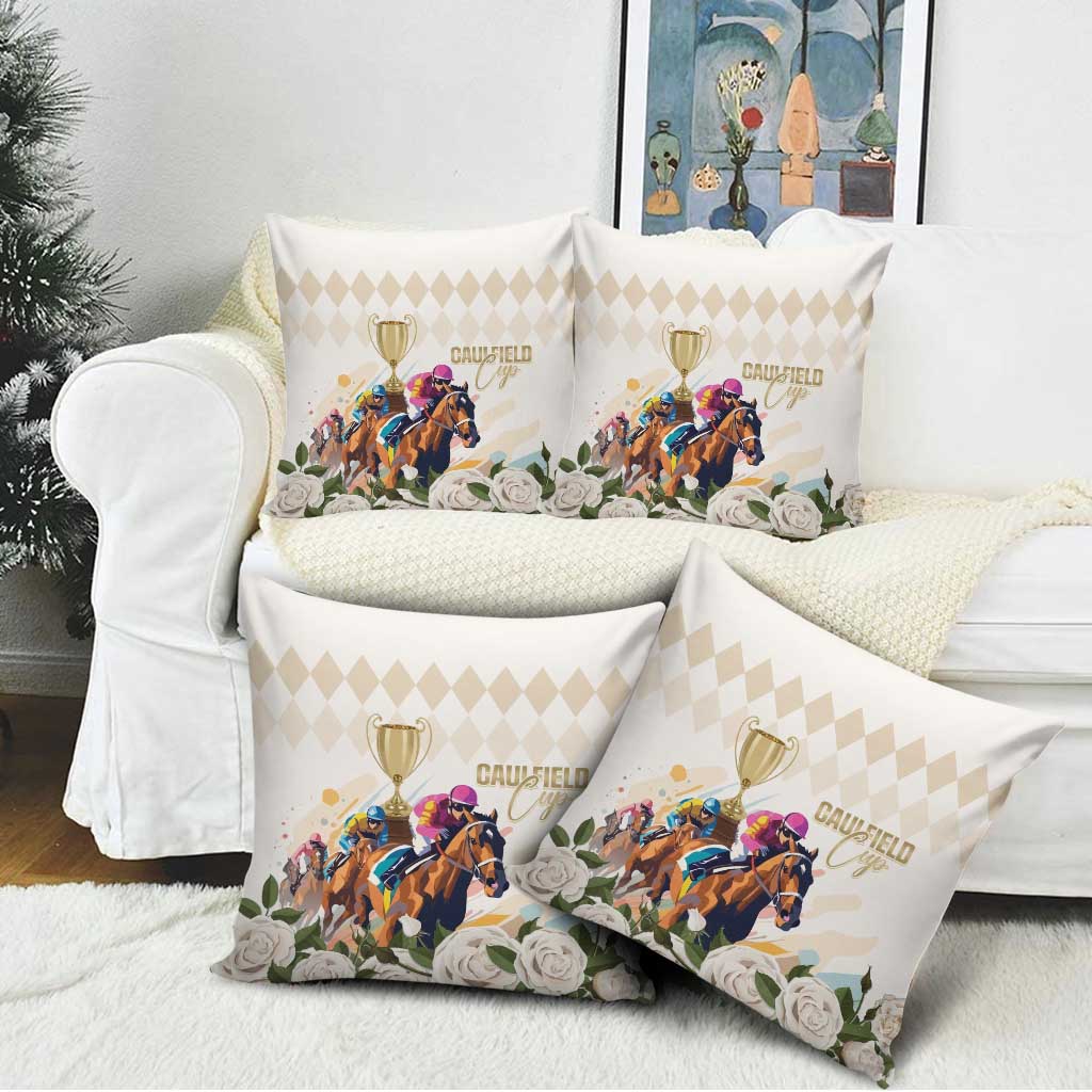 Australia Cup Caulfield Horse Racing Pillow Cover Champion Trophy Mix White Roses - Aussie Hoodie