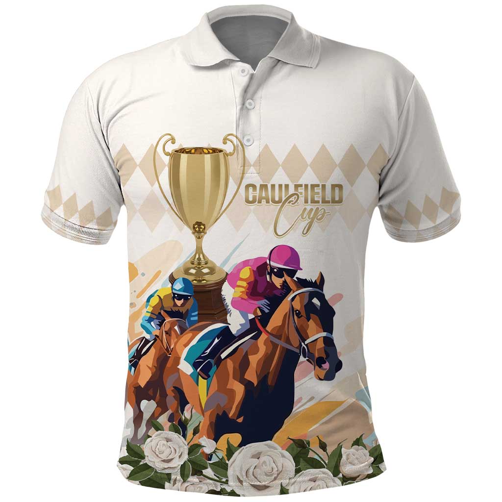 Australia Cup Caulfield Horse Racing Polo Shirt Champion Trophy Mix White Roses - Aussie Hoodie