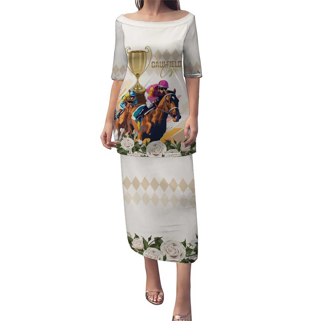 Australia Cup Caulfield Horse Racing Puletasi Champion Trophy Mix White Roses - Aussie Hoodie