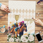 Australia Cup Caulfield Horse Racing Puzzle Champion Trophy Mix White Roses - Aussie Hoodie