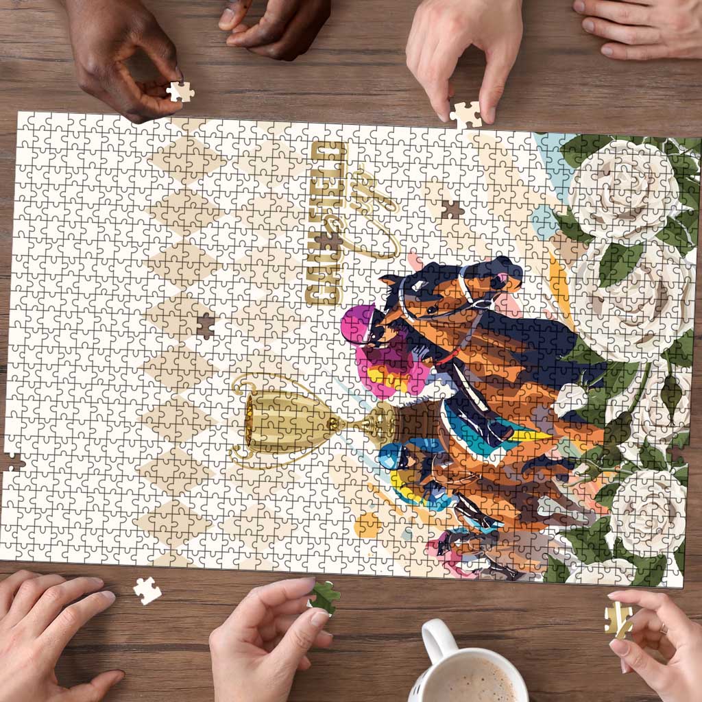 Australia Cup Caulfield Horse Racing Puzzle Champion Trophy Mix White Roses - Aussie Hoodie